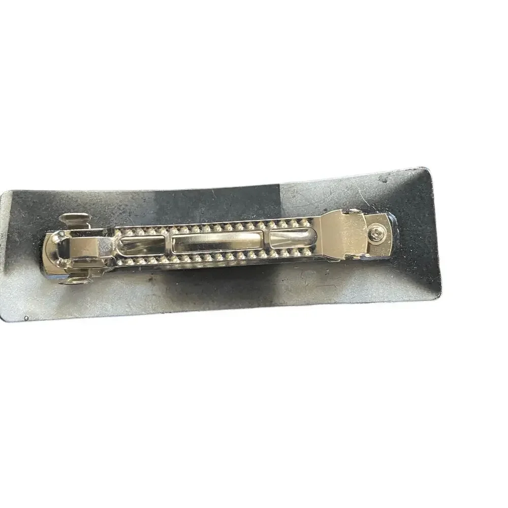 Vintage Rectangular Shaped Gold Stripe Ridged Hair Barrette Art Deco 1980s